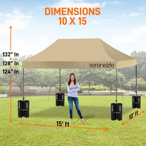 Pop Up Tent Commercial Instant Shelter - Waterproof Polyester Tent With Portable Wheeled Carry Bag And Sand Bag, 10 X 15 Ft. (Khaki)