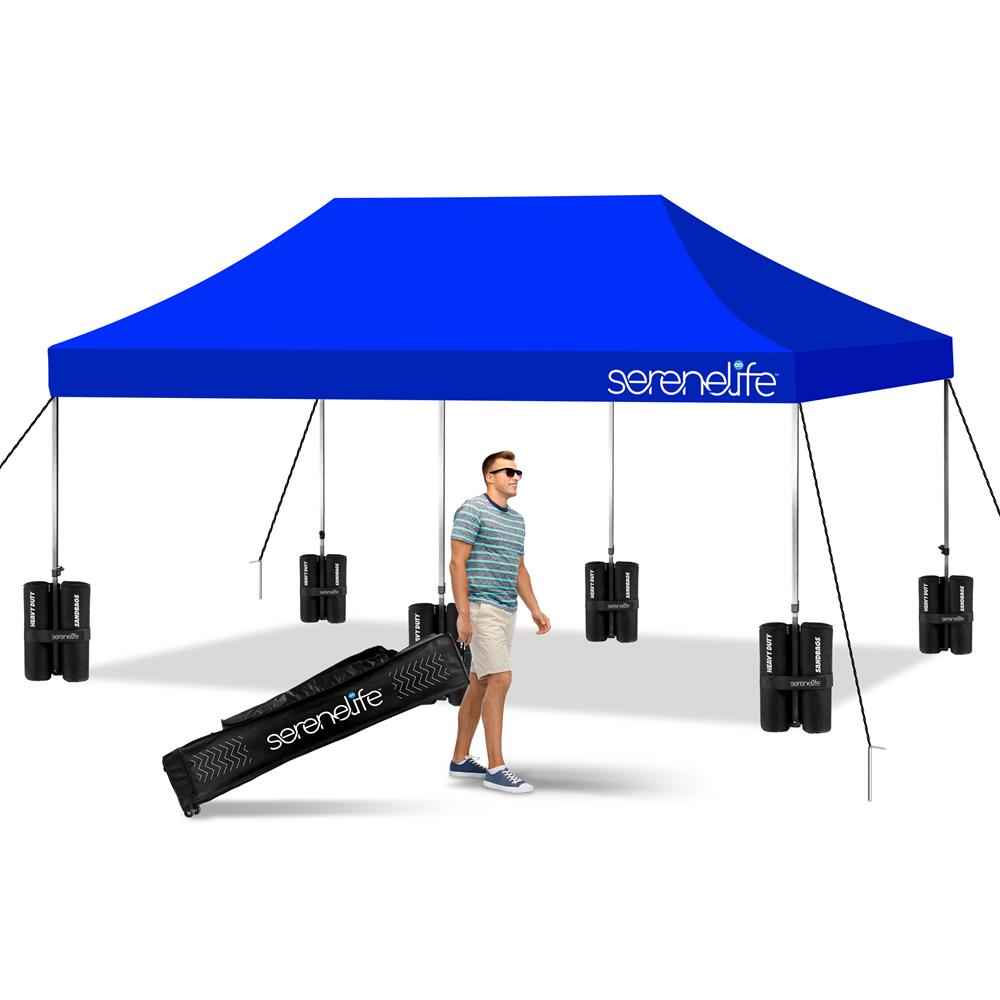 Pop Up Tent Commercial Instant Shelter - Waterproof Polyester Tent With Portable Wheeled Carry Bag And Sand Bag, 10 X 20 Ft. (Navy Blue)