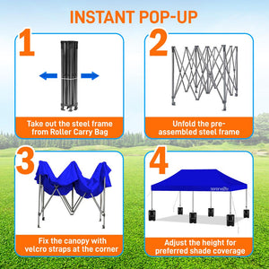 Pop Up Tent Commercial Instant Shelter - Waterproof Polyester Tent With Portable Wheeled Carry Bag And Sand Bag, 10 X 20 Ft. (Navy Blue)