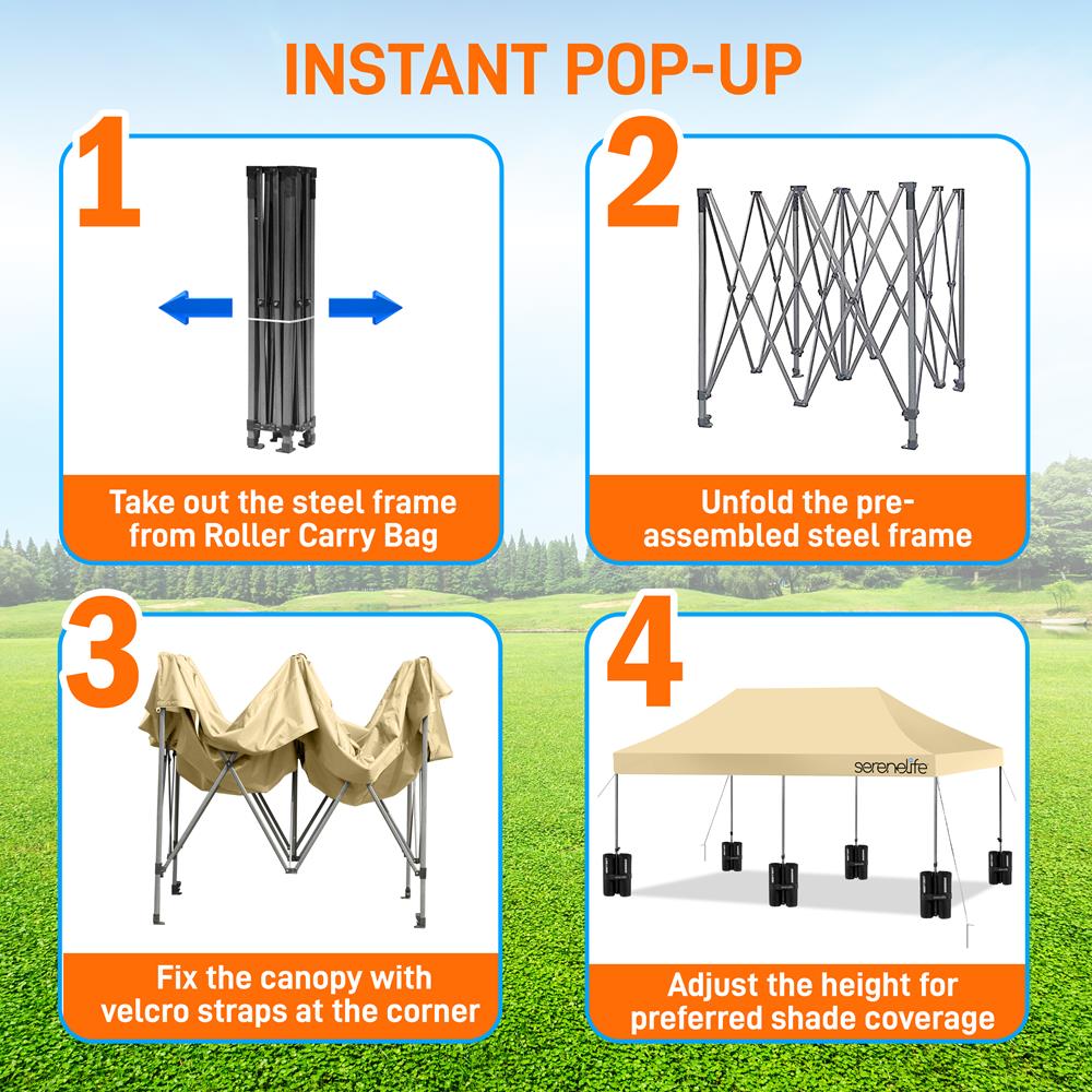 Pop Up Canopy Tent 10x20 - Waterproof, UV Blocker, Khaki