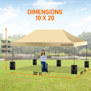 Pop Up Canopy Tent 10x20 - Waterproof, UV Blocker, Khaki