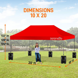 Pop Up Tent Commercial Instant Shelter - Waterproof Polyester Tent With Portable Wheeled Carry Bag And Sand Bag, 10 X 20 Ft. (Red)