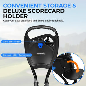 Foldable 4-Wheel Golf Push Cart - New Deluxe Ai Frame Trolley, Upper & Lower Brackets With Elastic Strap, Without Umbrella Holder
