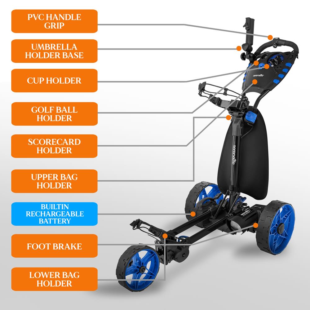 3-Wheel Electric Golf Cart - Foldable And Rechargeable Aluminum Frame T Zendo Electric Trolley, Includes Umbrella Holder And Storage Compartment