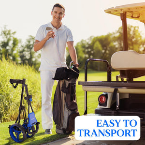 Foldable 3-Wheel Golf Push Cart - New Deluxe Scorecard Holder, Upper & Lower Brackets With Strap