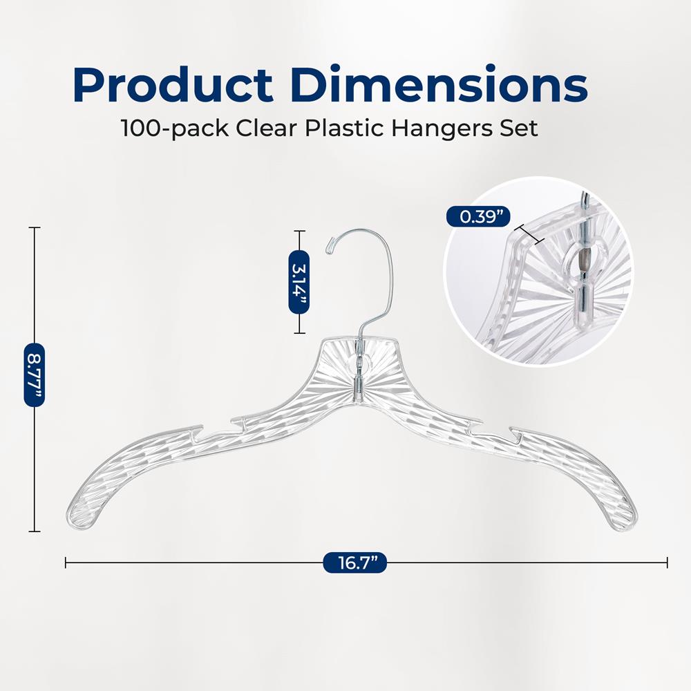 100-Pack Non-Slip Space-Saving Clear Plastic Hangers with Swivel Hook