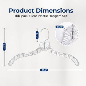 100-Pack Non-Slip Space-Saving Clear Plastic Hangers with Swivel Hook