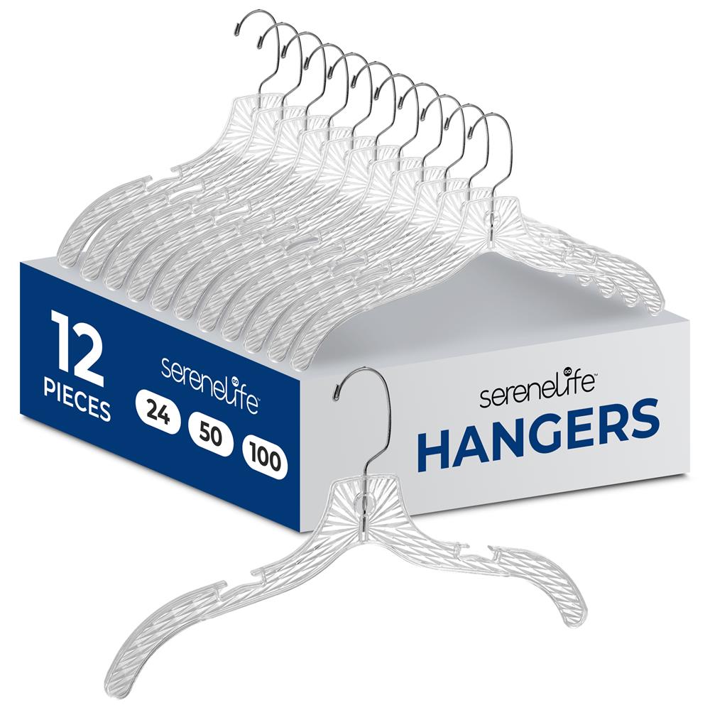 12-Pack Transparent Non-Slip Hangers, Space-Saving, Swivel Hook