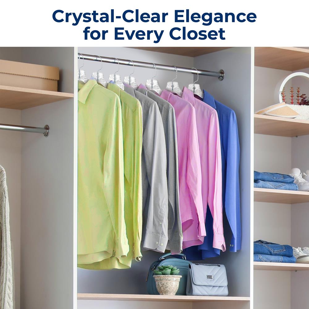 12-Pack Transparent Non-Slip Hangers, Space-Saving, Swivel Hook