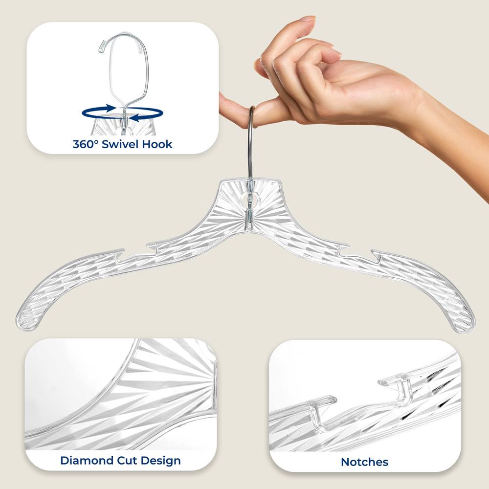 12-Pack Transparent Non-Slip Hangers, Space-Saving, Swivel Hook