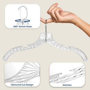 12-Pack Transparent Non-Slip Hangers, Space-Saving, Swivel Hook