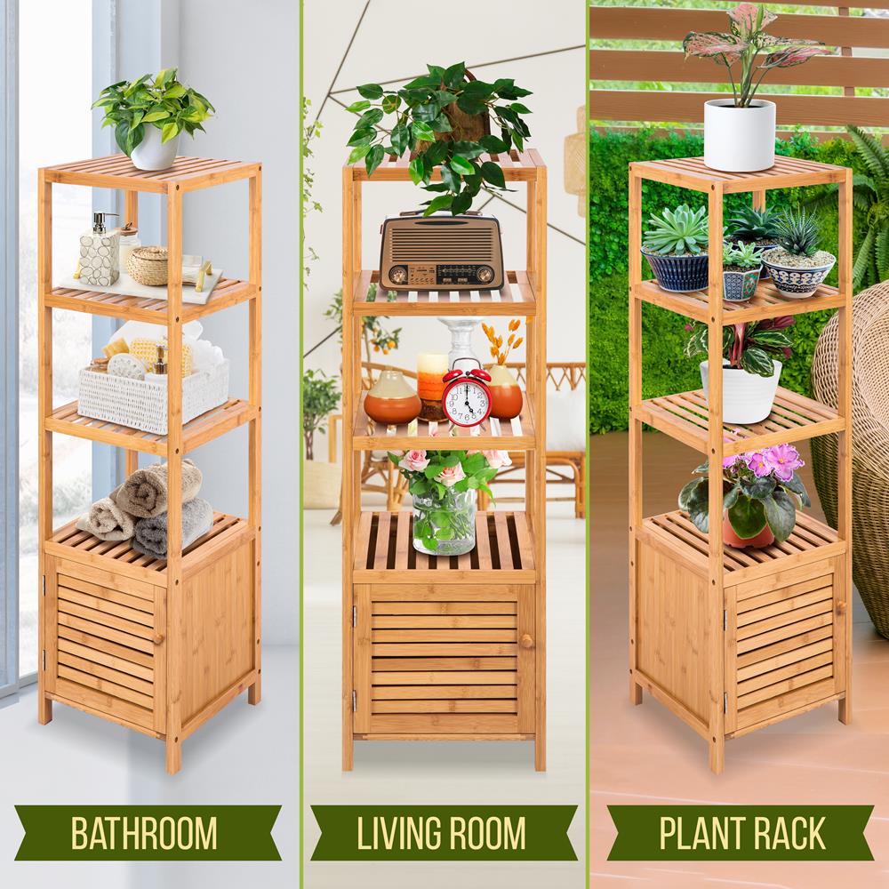 5 Tier Bamboo Storage Cabinet Shelf - Free Standing Multifunctional Furniture With Storage Cabinet