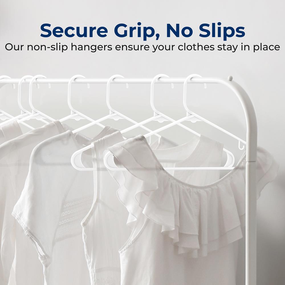 50-Pack White Plastic Hangers - Space-Saving, Durable, Non-Snag Design