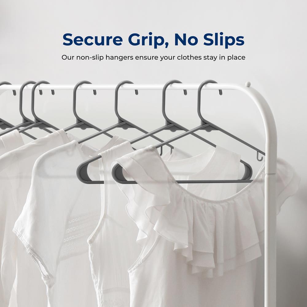 100 Pack Non-Slip Space-Saving Plastic Hangers, Ultra-Thin, Gray