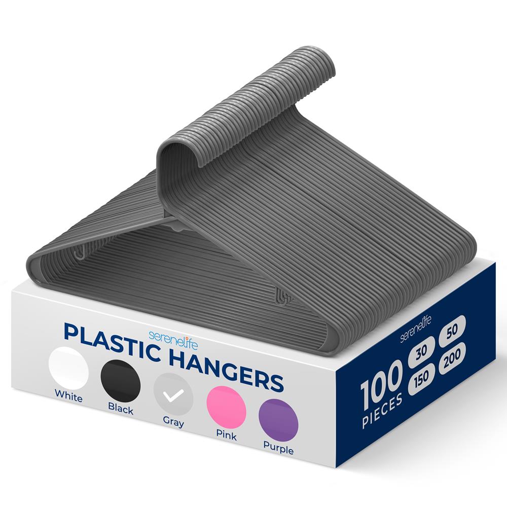 100 Pack Non-Slip Space-Saving Plastic Hangers, Ultra-Thin, Gray