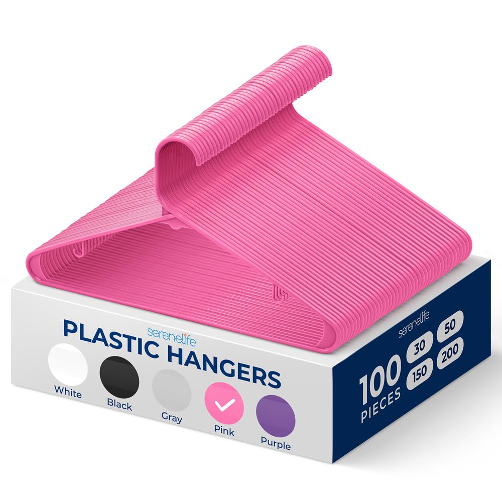Plastic Clothes Hangers 100-Pack, Non-Slip, Space-Saving, Pink