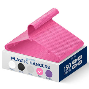 Plastic Hangers 150 Pack Non-Slip Space-Saving Pink