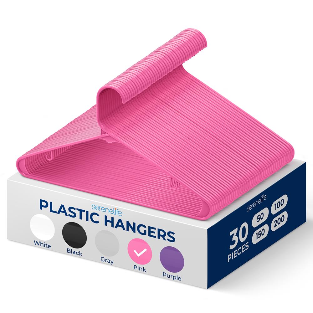 30-Pack Non-Slip Plastic Hangers, Space-Saving, 360° Swivel Hook, Pink