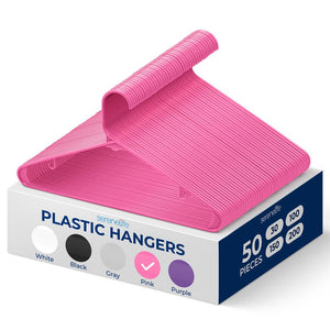 50 Pack Non-Slip Plastic Hangers, Space-Saving, Pink, 360° Swivel Hook