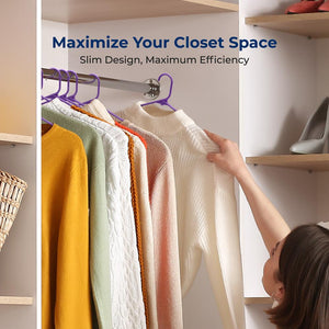 100 Pack Non-Slip Space-Saving Plastic Hangers, Sturdy, Purple