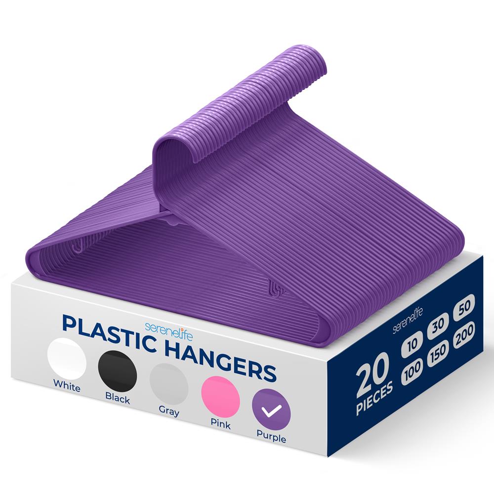 20 Pcs. Plastic Hangers - Non-Slip, Sturdy, And Heavy Duty Coat Set With 360° Swivel Hook For Clothes (Purple)