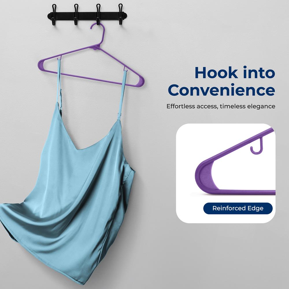 20 Pcs. Plastic Hangers - Non-Slip, Sturdy, And Heavy Duty Coat Set With 360° Swivel Hook For Clothes (Purple)