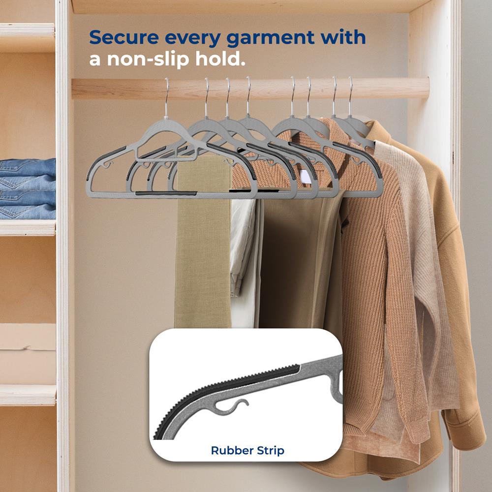 50-Pack Grey Non-Slip Clothes Hangers - Space-Saving, 360° Swivel Hooks