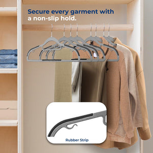 50-Pack Grey Non-Slip Clothes Hangers - Space-Saving, 360° Swivel Hooks