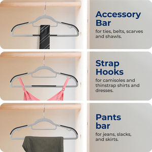 50-Pack Grey Non-Slip Clothes Hangers - Space-Saving, 360° Swivel Hooks