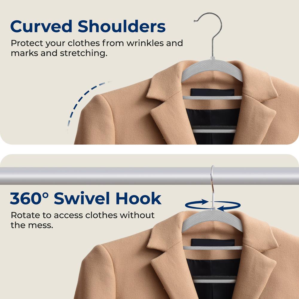 50-Pack Grey Non-Slip Clothes Hangers - Space-Saving, 360° Swivel Hooks
