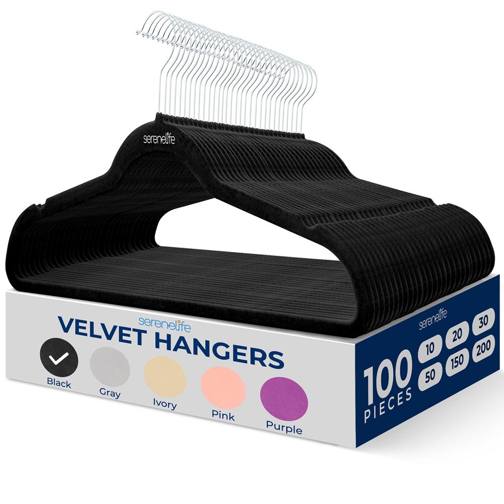 100 Pcs. Of Velvet Non-Slip Hangers For Clothes - Heavy Duty Coat Hanger Set With 360° Swivel Hook (Black)
