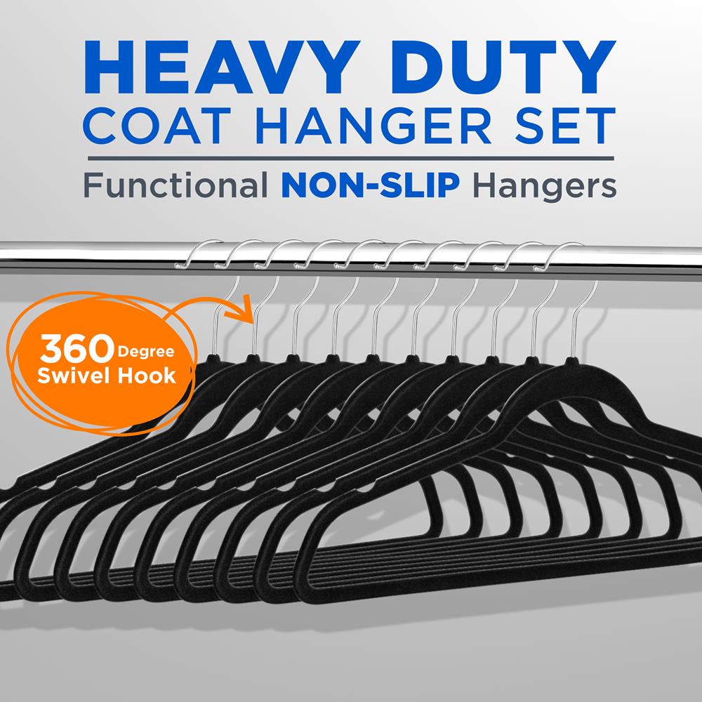 100 Pcs. Of Velvet Non-Slip Hangers For Clothes - Heavy Duty Coat Hanger Set With 360° Swivel Hook (Black)