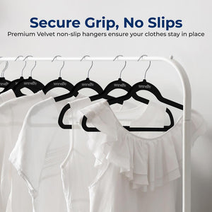 100 Pcs. Of Velvet Non-Slip Hangers For Clothes - Heavy Duty Coat Hanger Set With 360° Swivel Hook (Black)
