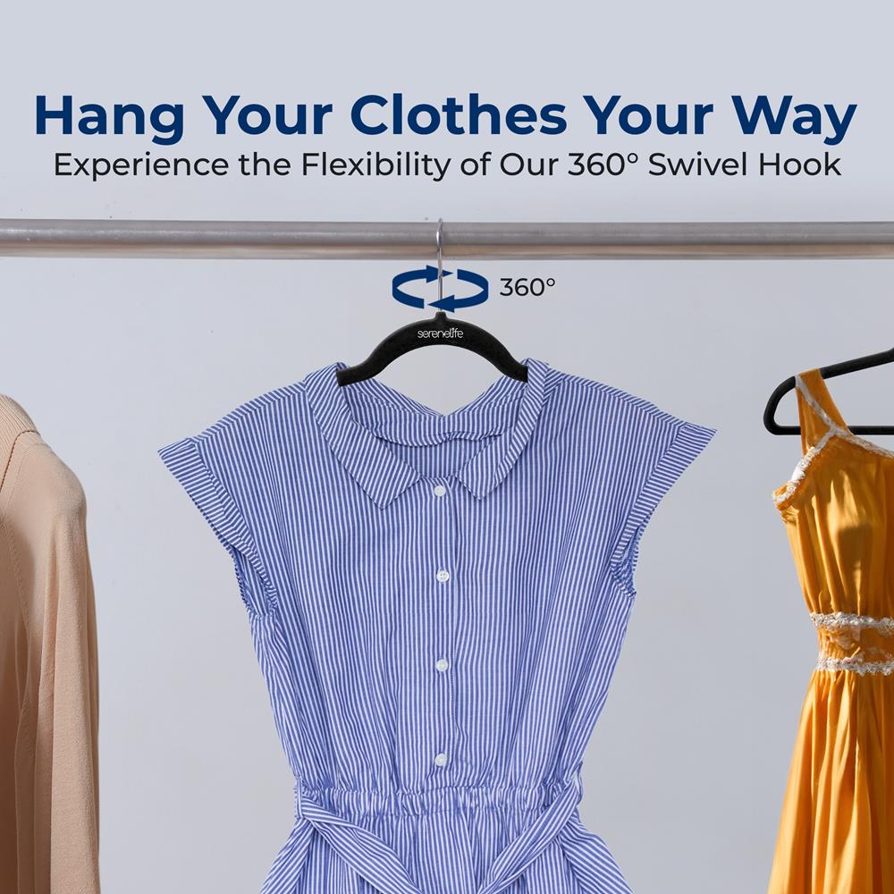 100 Pcs. Of Velvet Non-Slip Hangers For Clothes - Heavy Duty Coat Hanger Set With 360° Swivel Hook (Black)