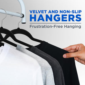 150 Pcs. Of Velvet Non-Slip Hangers For Clothes - Heavy Duty Coat Hanger Set With 360° Swivel Hook (Black)