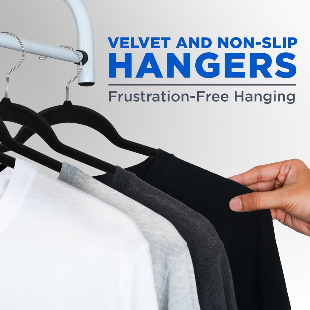 50 Pcs. Of Velvet Non-Slip Hangers For Clothes - Heavy Duty Coat Hanger Set With 360° Swivel Hook (Black)