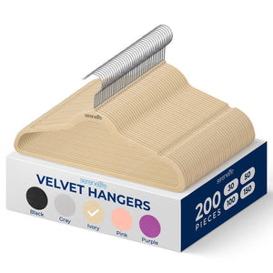 200-Pack Velvet Hangers Non-Slip 360° Swivel Hook Ivory