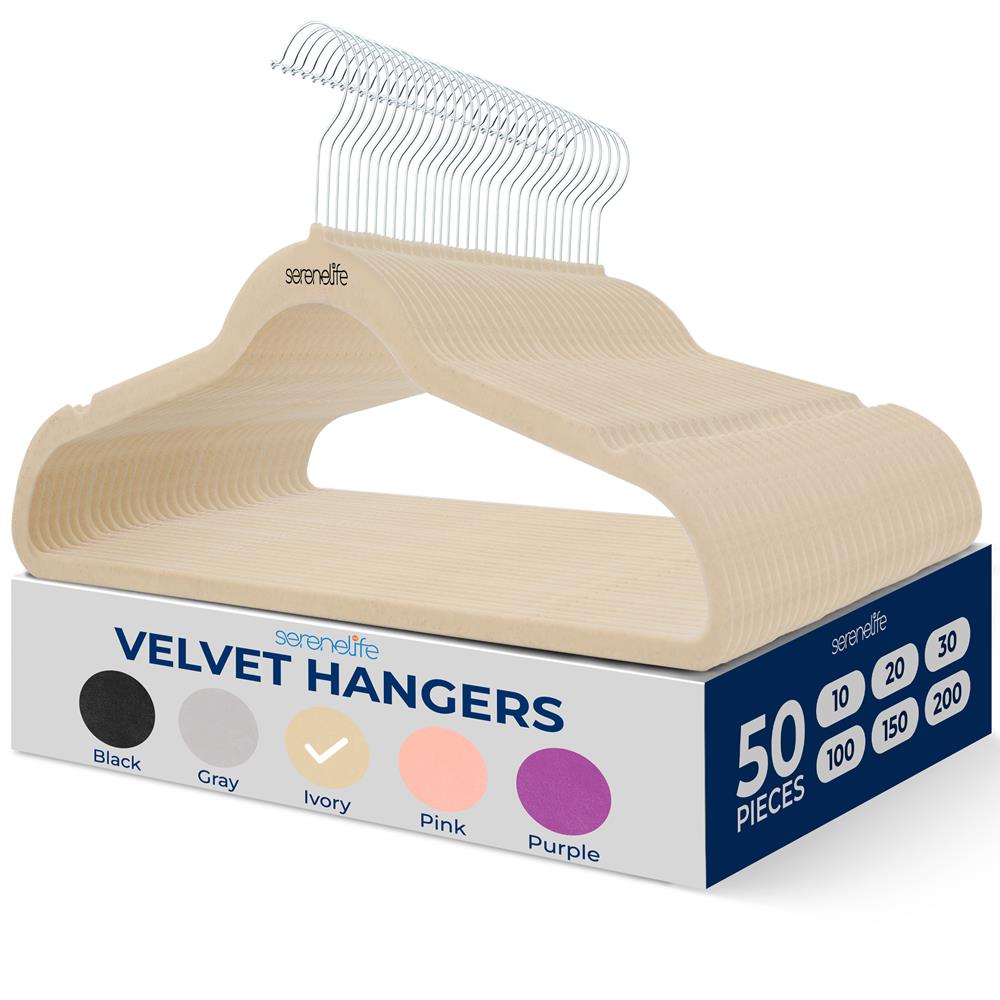 50 Pieces Velvet Hangers - Non-Slip, Sturdy, And Heavy Duty Coat Set With 360° Swivel Hook For Clothes (Ivory)