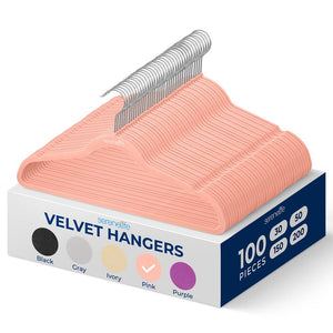 100 Velvet Hangers - Non-Slip, Space-Saving, 360° Swivel Hook, Pink