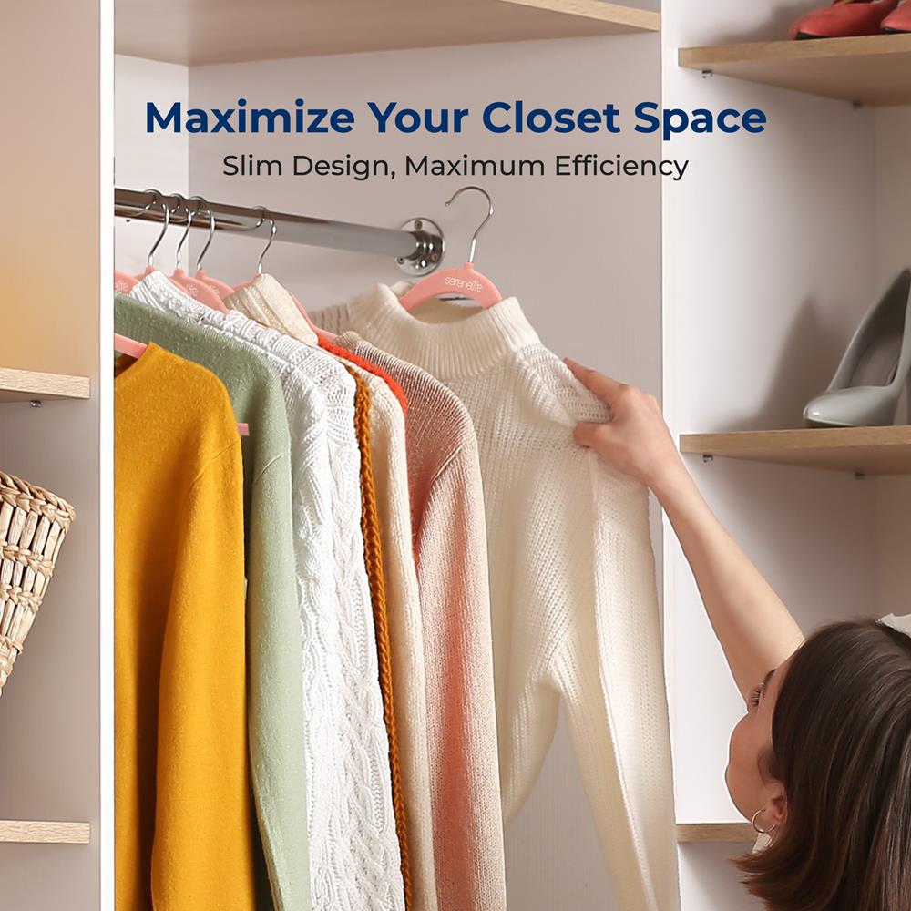 100 Velvet Hangers - Non-Slip, Space-Saving, 360° Swivel Hook, Pink