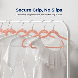 200 Velvet Hangers Non-Slip Space-Saving 360° Swivel Hook Pink