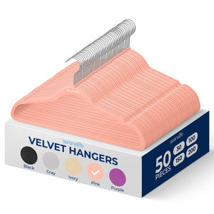 50 Pack Velvet Hangers Non-Slip 360° Swivel Hook Pink