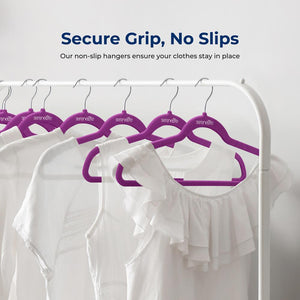 Velvet Hangers 100-Pack, Non-Slip, Space-Saving, 360° Swivel, Purple