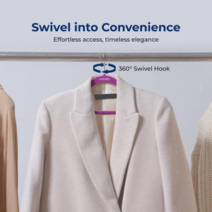 Velvet Hangers 100-Pack, Non-Slip, Space-Saving, 360° Swivel, Purple