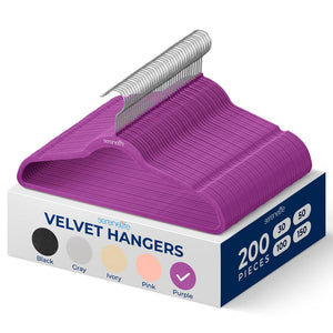 200 Velvet Hangers Non-Slip Space-Saving 360° Swivel Hook Purple