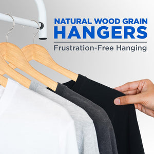 20 Pcs. Of Solid Wooden Hangers For Clothes - Heavy Duty Suit Hanger Set With Chrome 360° Swivel Hook- Notches Design For Camisole, Jacket, Pant, Dress Clothes Hangers (Natural Color)