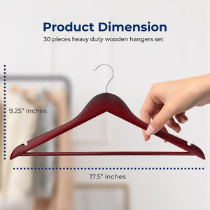 30 Pack Wooden Coat Hangers - Durable, Space-Saving, 360° Swivel Hook