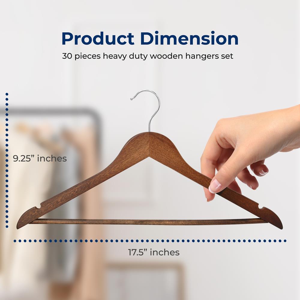 Wooden Clothes Hangers 30-Pack, Heavy Duty, 360° Swivel Hook, Vintage Finish