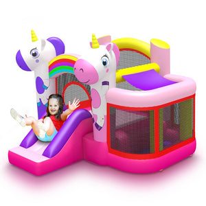 Inflatable Jumping Castle - Indoor/Outdoor Portable Bounce House With Mini Slide For Kids