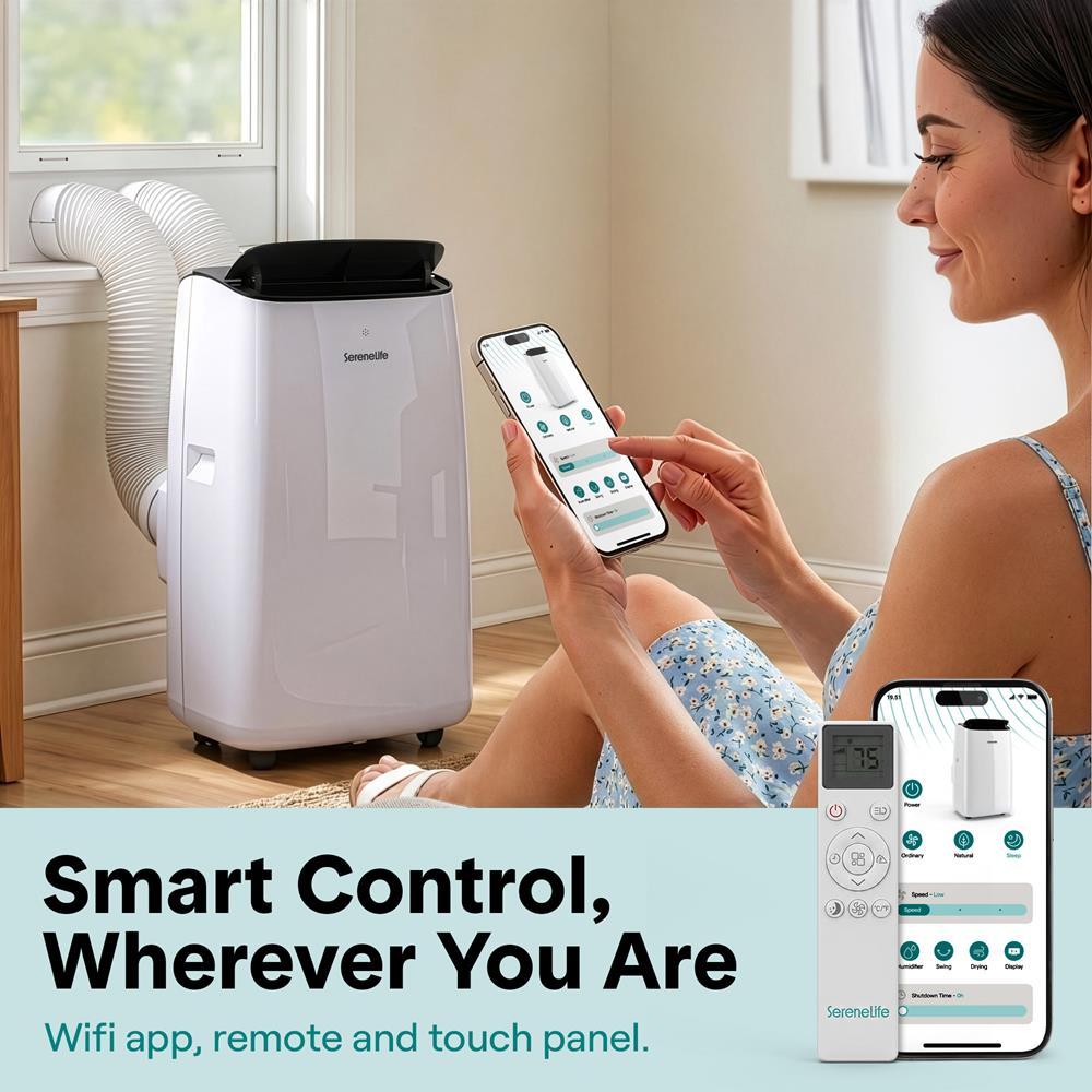 14000 BTU Portable Inverter Air Conditioner with Cooling, Heating, Wi-Fi Connectivity, and Quiet Operation – Perfect for Bedrooms, Offices, Living Rooms, and Indoor Spaces (White)